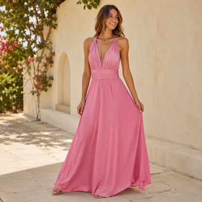 Solid Color Strappy Maxi Dress Lace Up Sleeveless Bodycon
